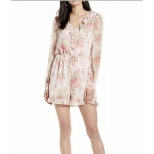 Rachel Parcell $129 Women’s Pink Floral Ruffle Long Sleeve Romper Sz Large NEW